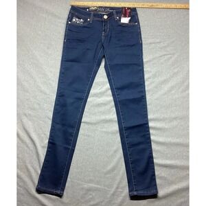 Vivi Diva Jeans Womens Juniors Size 1 Bedazzled Blue Denim Rhinestones Bling